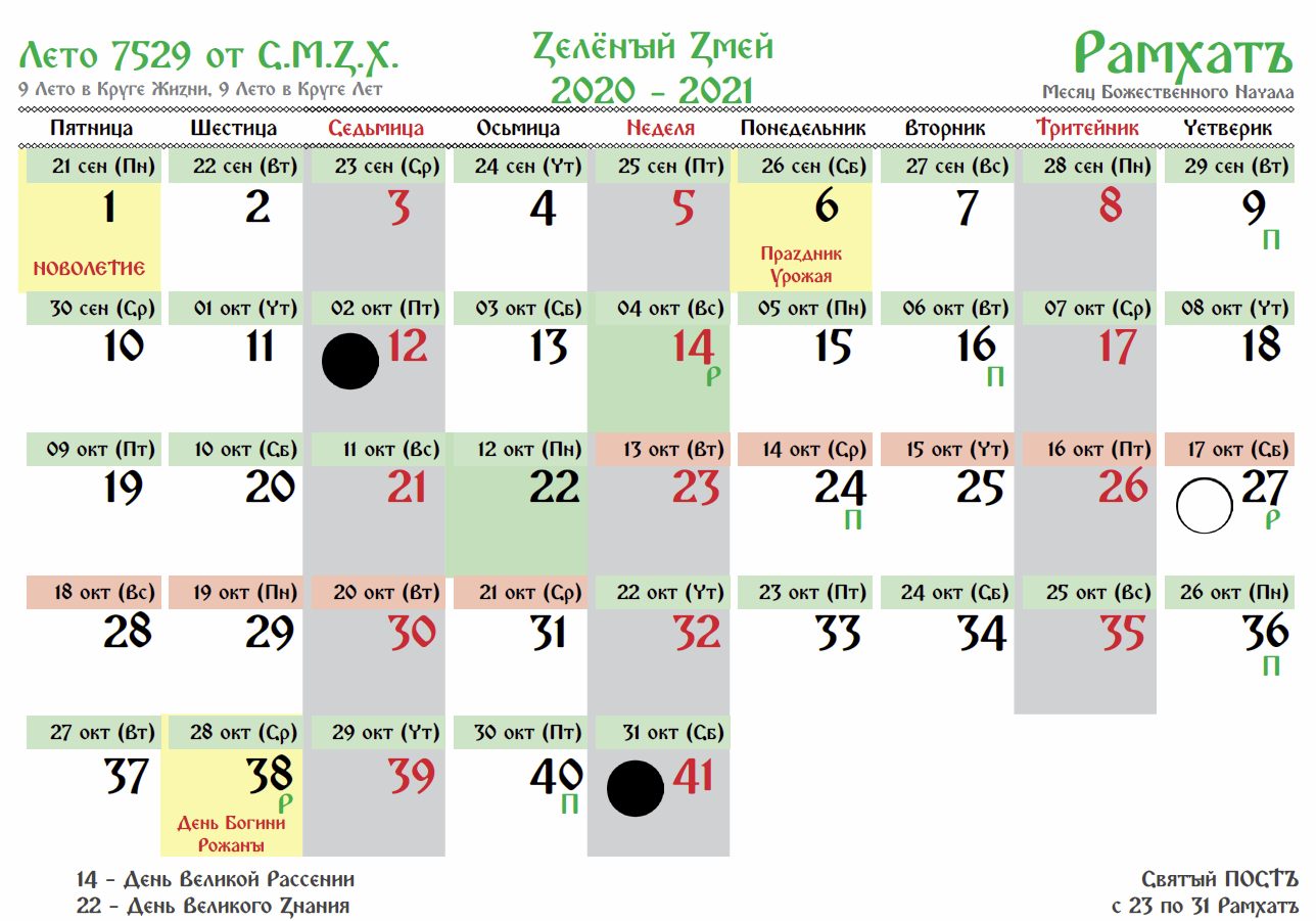 Старославянский календарь на 2021 год